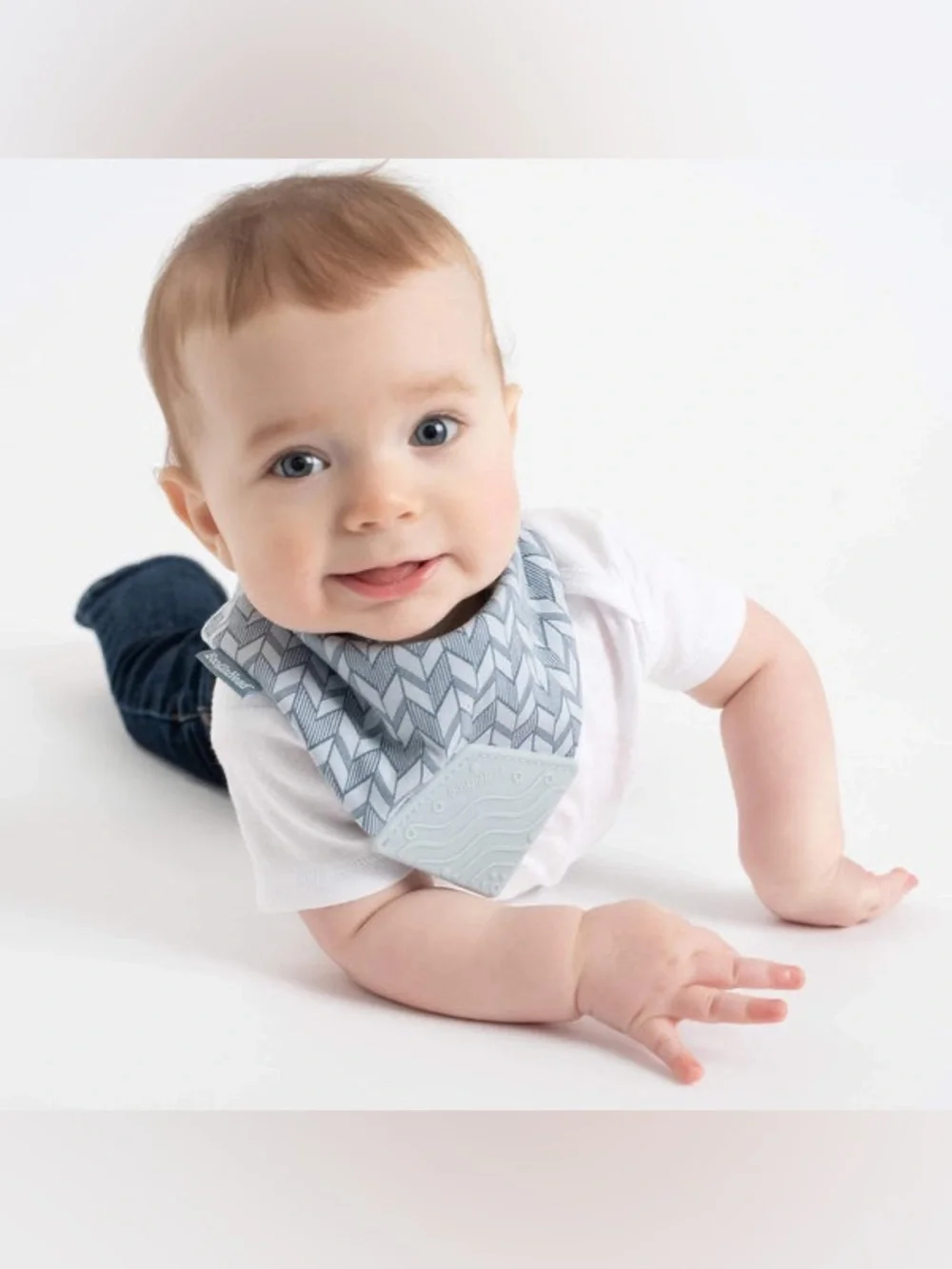 BooginHead Cotton Baby Bandana Teething Bib 2-Pack, Blue Feathers